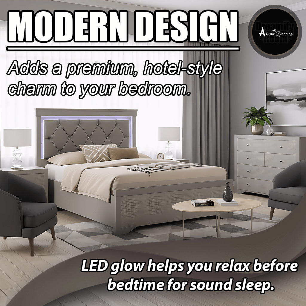 Complete LED Bed Set – 11" Mattress + 6" Box Spring + Wooden Frame