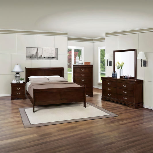 Complete Bedroom Set – Mattress, Box Spring & Bed Frame + Dresser with Mirror, Nightstand & Chest (Twin, Full, Queen, King) ( wooden Colour )